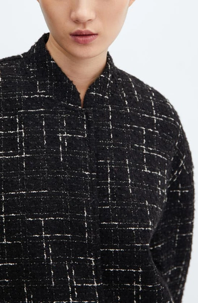 Mango Tweed Bomber Jacket In Black