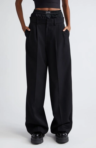 Shop Alexander Wang Boxer Waistband Low Rise Wool Trousers In Black