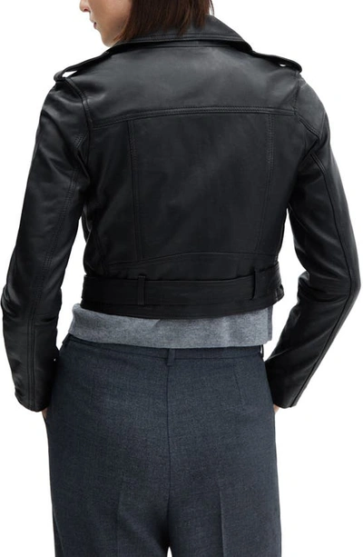 Mango Zipper Leather Biker Jacket Black In Black