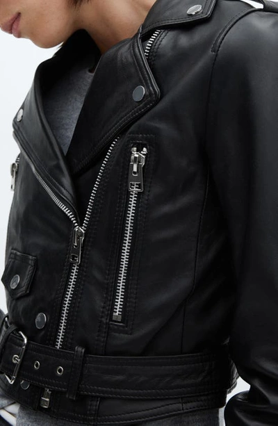 Mango Zipper Leather Biker Jacket Black In Black