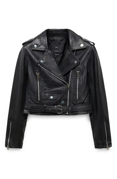 Mango Zipper Leather Biker Jacket Black In Black