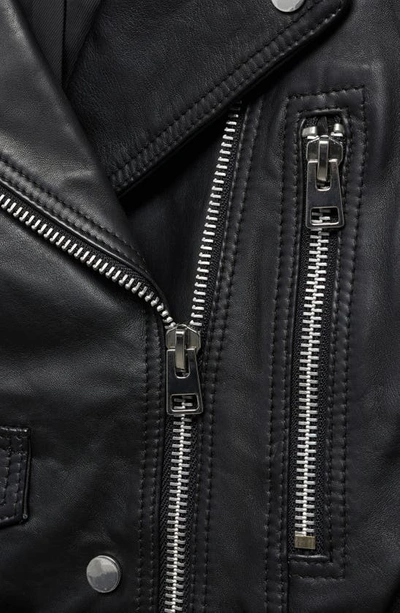 Mango Zipper Leather Biker Jacket Black In Black