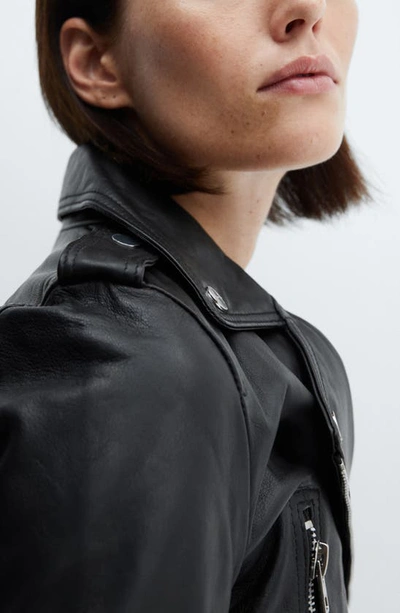 Mango Zipper Leather Biker Jacket Black In Black