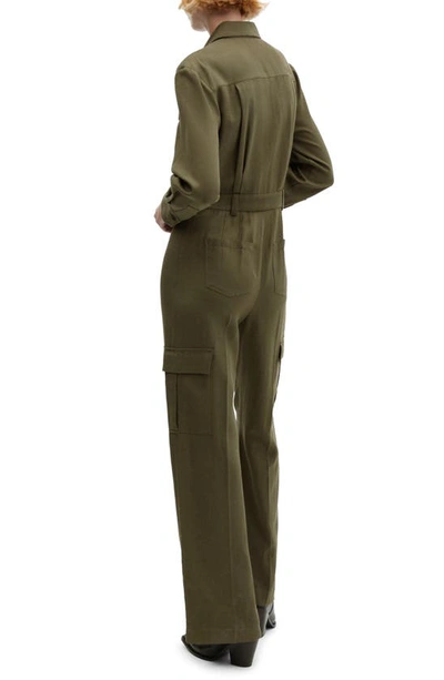 Mango Long Sleeve Utility Jumpsuit In Khaki