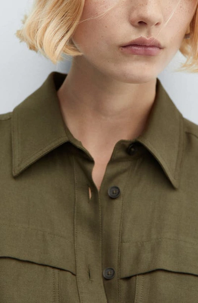 Mango Long Sleeve Utility Jumpsuit In Khaki