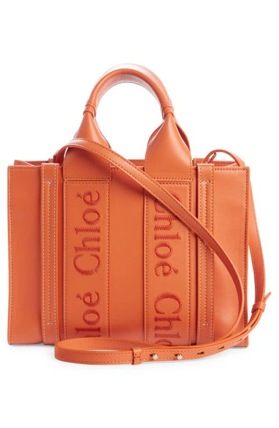Shop Chloé Small Woody Leather Tote In Caramel 247