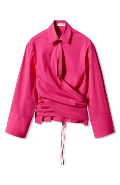 Mango Tie Back Wrap Shirt In Fuchsia