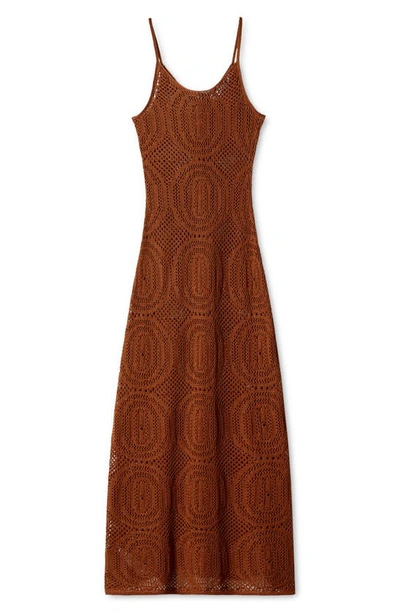Mango Long Openwork Knit Dress Brown In Brown