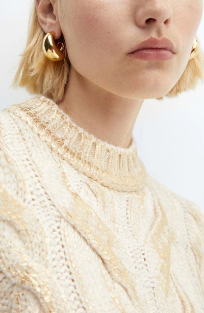 Shop Mango Metallic Foil Cable Sweater In Gold