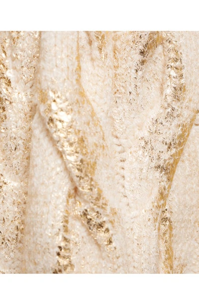 Mango Metallic Foil Cable Sweater In Gold