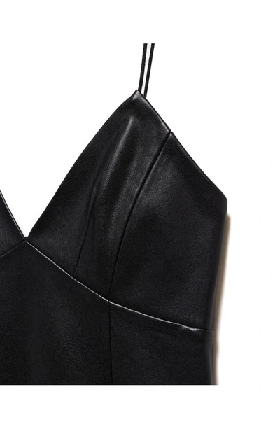Shop Mango Plunge Spaghetti Strap Faux Leather Minidress In Black