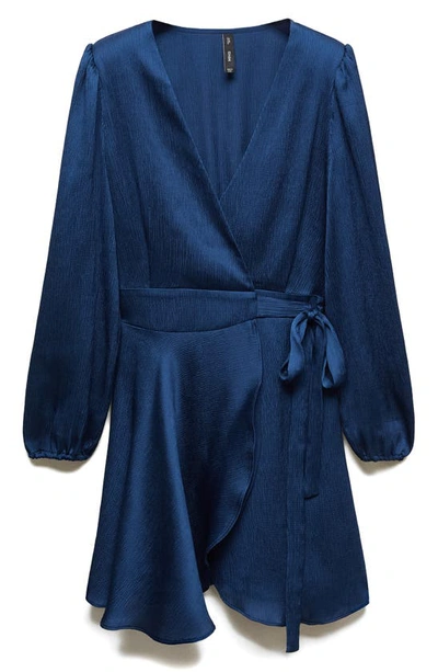 Shop Mango Long Sleeve Wrap Dress In Medium Blue