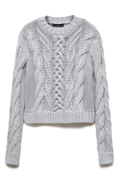 Shop Mango Metallic Braided Cable Sweater In Silver