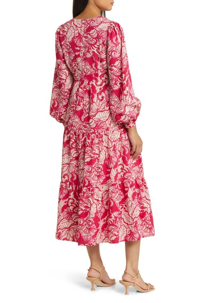 Shop Lilly Pulitzer Tinslee Long Sleeve Tiered Midi Dress In Poinsettia Red Island Vibes