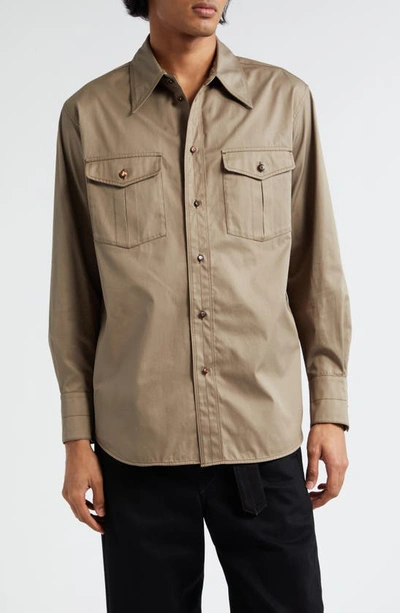 Shop Lemaire Relaxed Fit Cotton Twill Button-up Western Shirt In Squirrel Br419