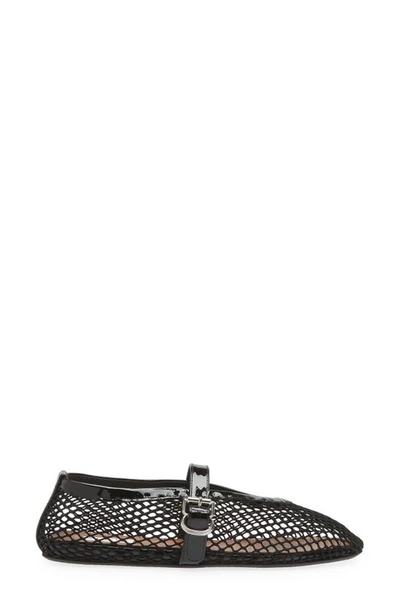 Alaïa Patent Leather-trimmed Mesh Ballet Flats In Black