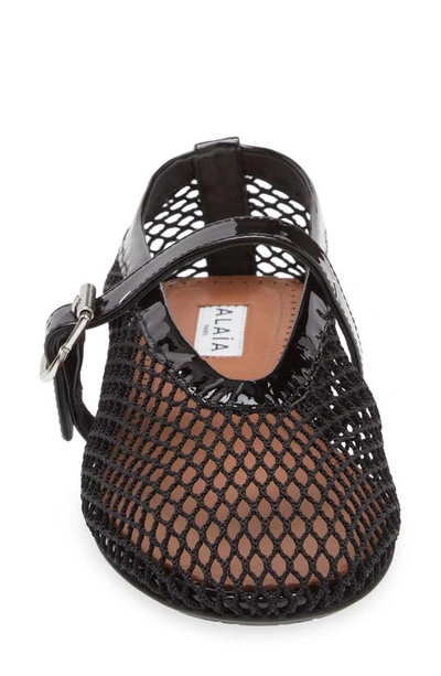 Alaïa Patent Leather-trimmed Mesh Ballet Flats In Black