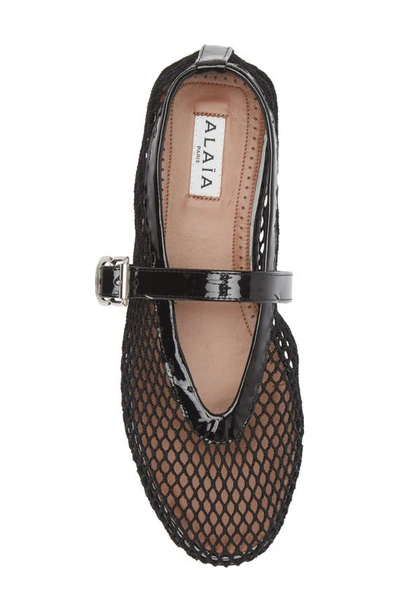 Alaïa Patent Leather-trimmed Mesh Ballet Flats In Black