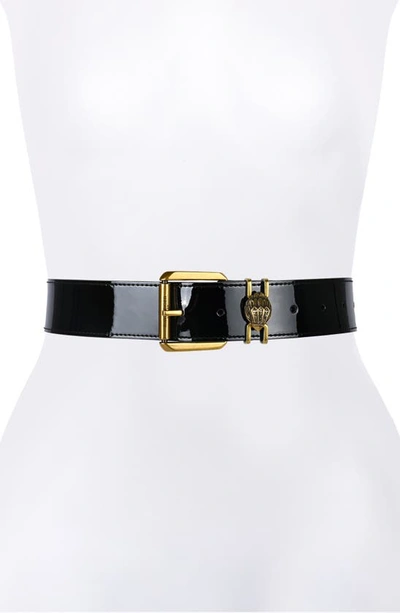 Shop Kurt Geiger Patent Leather Belt In Black With Antique Brass