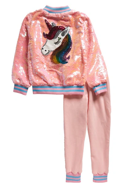 Shop Lola & The Boys Kids' Bomber Jacket & Joggers Set In Pretty In Pink