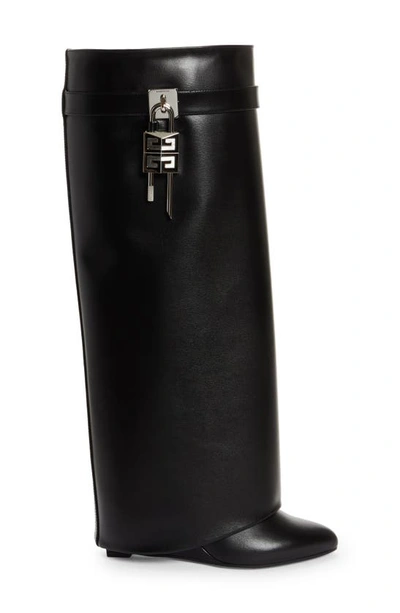 Givenchy Shark Lock Calf Leather Knee-high Boots In Black