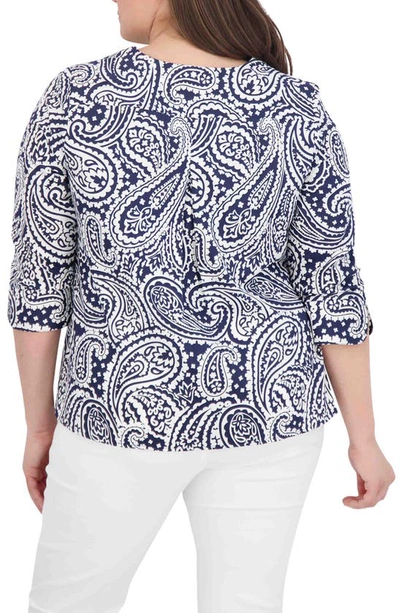 Shop Foxcroft Vena Paisley Print Cotton Tunic Shirt In Navy/ White