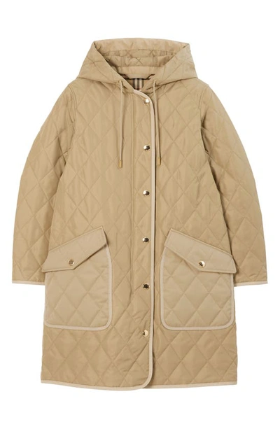 Shop Burberry Roxby Quilted Hooded Long Jacket In Archive Beige