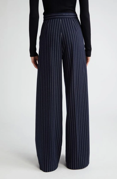 Shop Max Mara Benito Relaxed Fit Pinstripe Cotton, Cashmere & Silk Wide Leg Pants In Ultramarine
