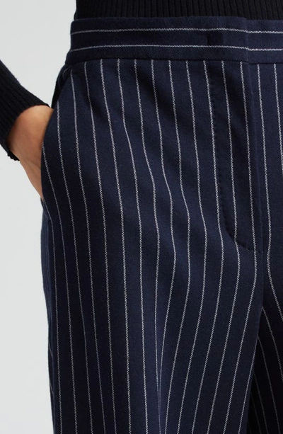 Shop Max Mara Benito Relaxed Fit Pinstripe Cotton, Cashmere & Silk Wide Leg Pants In Ultramarine