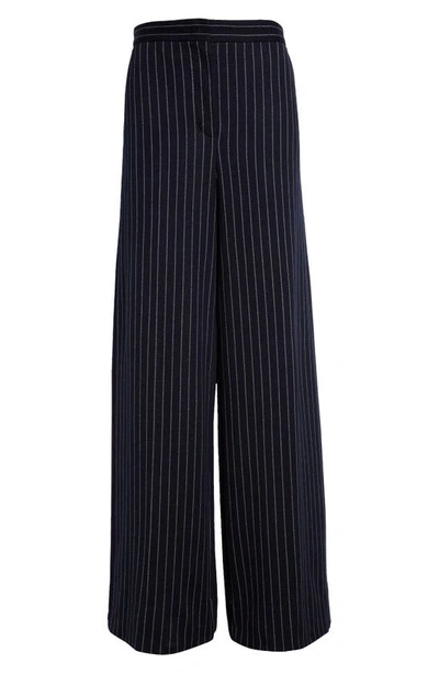 Shop Max Mara Benito Relaxed Fit Pinstripe Cotton, Cashmere & Silk Wide Leg Pants In Ultramarine