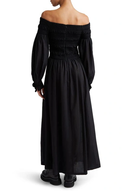 Shop Max Mara Manu Off The Shoulder Long Sleeve Virgin Wool Maxi Dress In Black