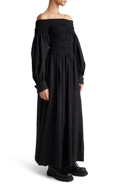 Shop Max Mara Manu Off The Shoulder Long Sleeve Virgin Wool Maxi Dress In Black