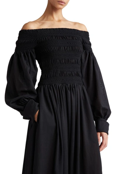 Shop Max Mara Manu Off The Shoulder Long Sleeve Virgin Wool Maxi Dress In Black