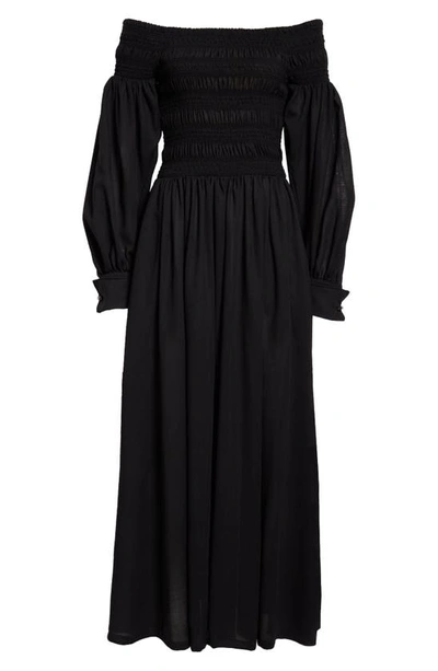 Shop Max Mara Manu Off The Shoulder Long Sleeve Virgin Wool Maxi Dress In Black