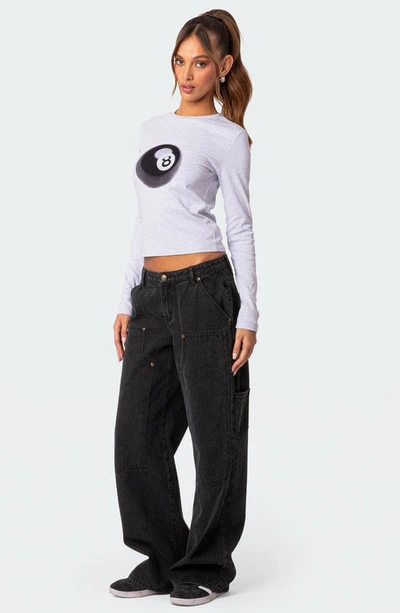 Edikted Billiard Long Sleeve Graphic T-shirt In Gray-melange