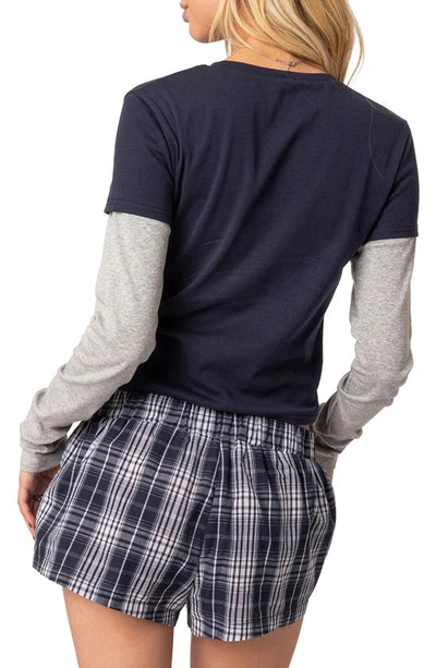 Edikted Mod Layered Long Sleeve T-shirt In Navy