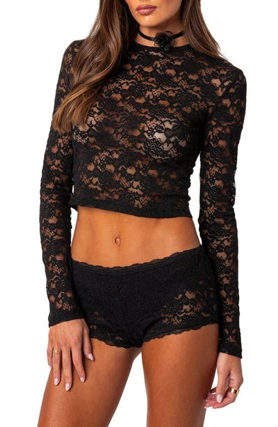 Edikted Estella Sheer Lace Crop Top In Black