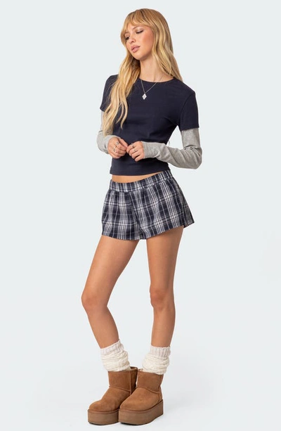 Edikted Mod Layered Long Sleeve T-shirt In Navy