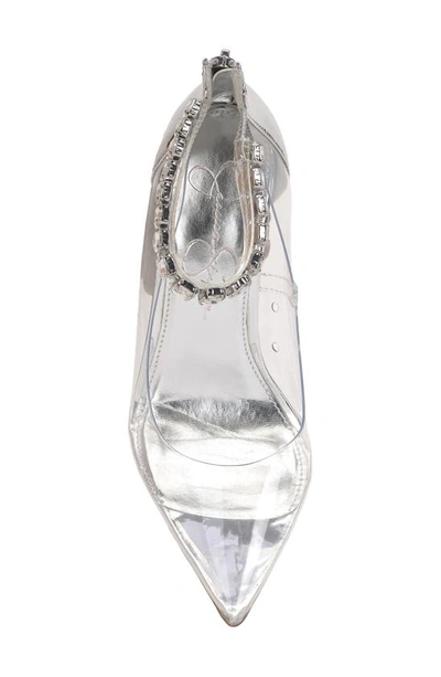 Shop Jessica Simpson Samiyah Embellished Ankle Strap Pointed Toe Pump In Clear/ Silver