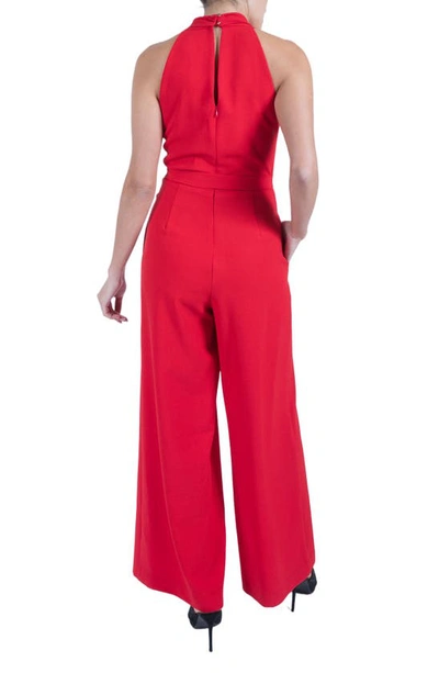 Julia Jordan Tie Waist Wide Leg Jumpsuit In Red