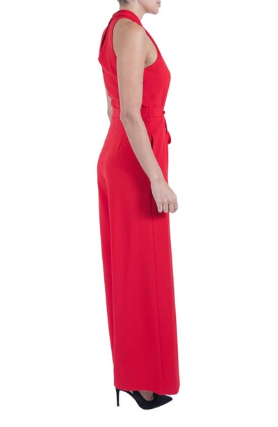 Julia Jordan Tie Waist Wide Leg Jumpsuit In Red