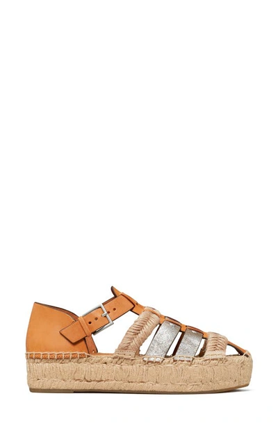 Tory Burch Fisherman Platform Espadrille In Brandy/ Silver/ Silver