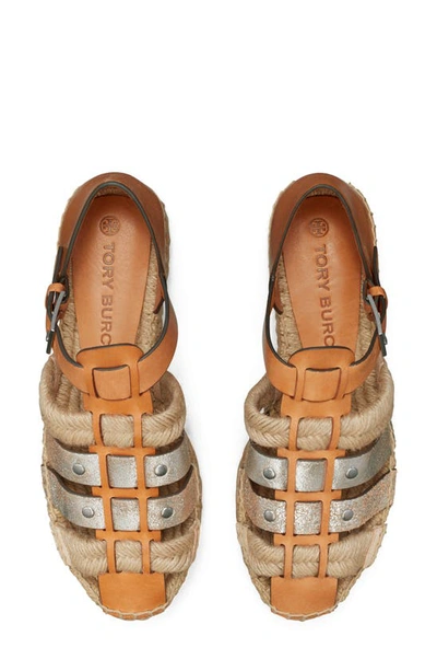 Tory Burch Fisherman Platform Espadrille In Brandy/ Silver/ Silver