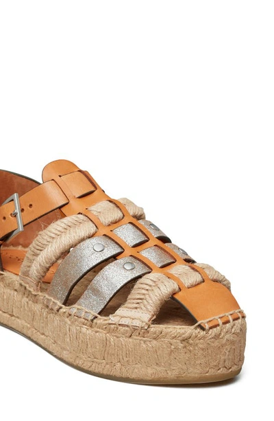 Tory Burch Fisherman Platform Espadrille In Brandy/ Silver/ Silver