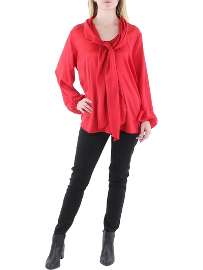 Shop Bar Iii Plus Womens Front Tie Bow Blouse In Red