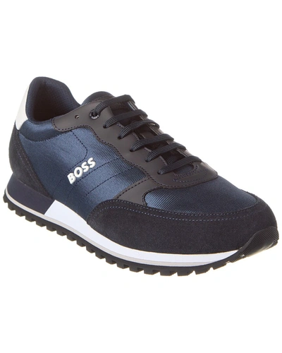 Shop Hugo Boss Parkour Leather-trim Sneaker In Blue