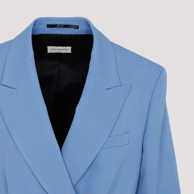 Dries Van Noten Double Breast Wool Jacket With Notch Lapel In Blue