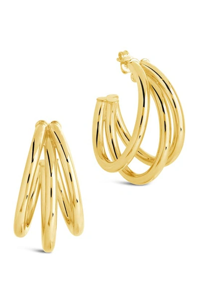 Shop Sterling Forever Three Row Hoop Earrings In Gold