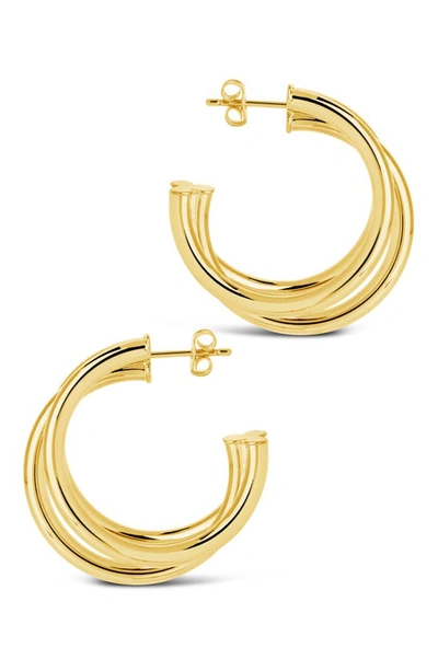 Sterling Forever Three Row Hoop Earrings In Gold