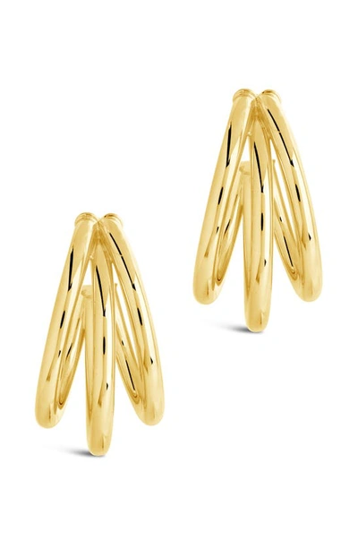 Shop Sterling Forever Three Row Hoop Earrings In Gold